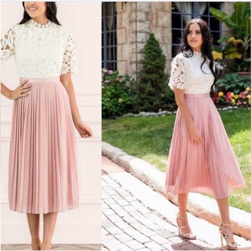 Rachel Parcell Annecy Lace Top Pleated Dress XS EUC